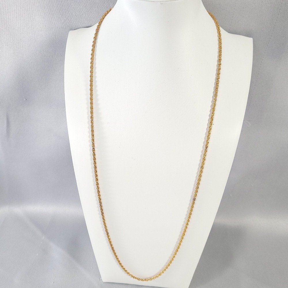 Gold Tone Rope Chain Necklace 30 Inch Long Twisted Link Polished‎